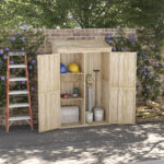 Casetta da Giardino in Legno di Abete con 2 Porte e Ripiani, 120x57x183cm, Naturale - immagine 2