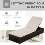 Lettino Prendisole in Rattan PE con Schienale Reclinabile su 5 Posizioni, 195x68x31cm, Marrone - immagine 6