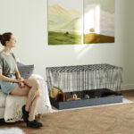 Gabbia per Animali Piccoli 2 in 1, Coperchio Rimovibile e Sezioni Separate, 121x61x61 cm, Nero - immagine 2