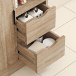 Mobile Bagno Salvaspazio Slim con 2 Cassetti, Ripiani e Armadietto, 50x25x1 cm, Legno Naturale - immagine 9