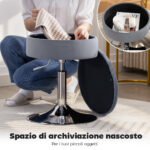 Sgabello da Bar con Altezza Regolabile e Vano Contenitore, Seduta Girevole Imbottita Senza Schienale, Grigio - immagine 5