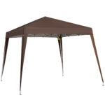Gazebo Pieghevole da Giardino 2,4x2,4m con Struttura in Acciaio e Corde Antivento, Caffè