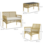 Set da Giardino in Rattan da 4 Pezzi con 2 Poltroncine, Divano e Tavolino da Caffè, Naturale e Nero - immagine 3
