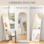 Specchio da Terra e Parete Moderno in Lega di Alluminio con Supporto Pieghevole, 50x170cm, Oro - immagine 7