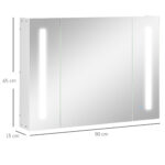 Armadietto Specchiera da Bagno con 3 Armadietti, 3 Ripiani e Luce LED, 90x15x65 cm, Bianco - immagine 3