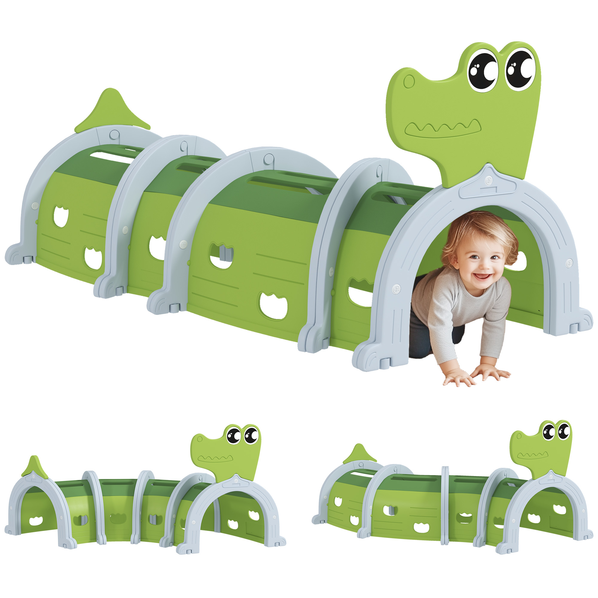mP4735197a088ad1a.jpg Tunnel per Bambini 3-6 Anni a Forma di Coccodrillo, Gioco per Interno ed Esterno in Plastica, Verde - immagine 1