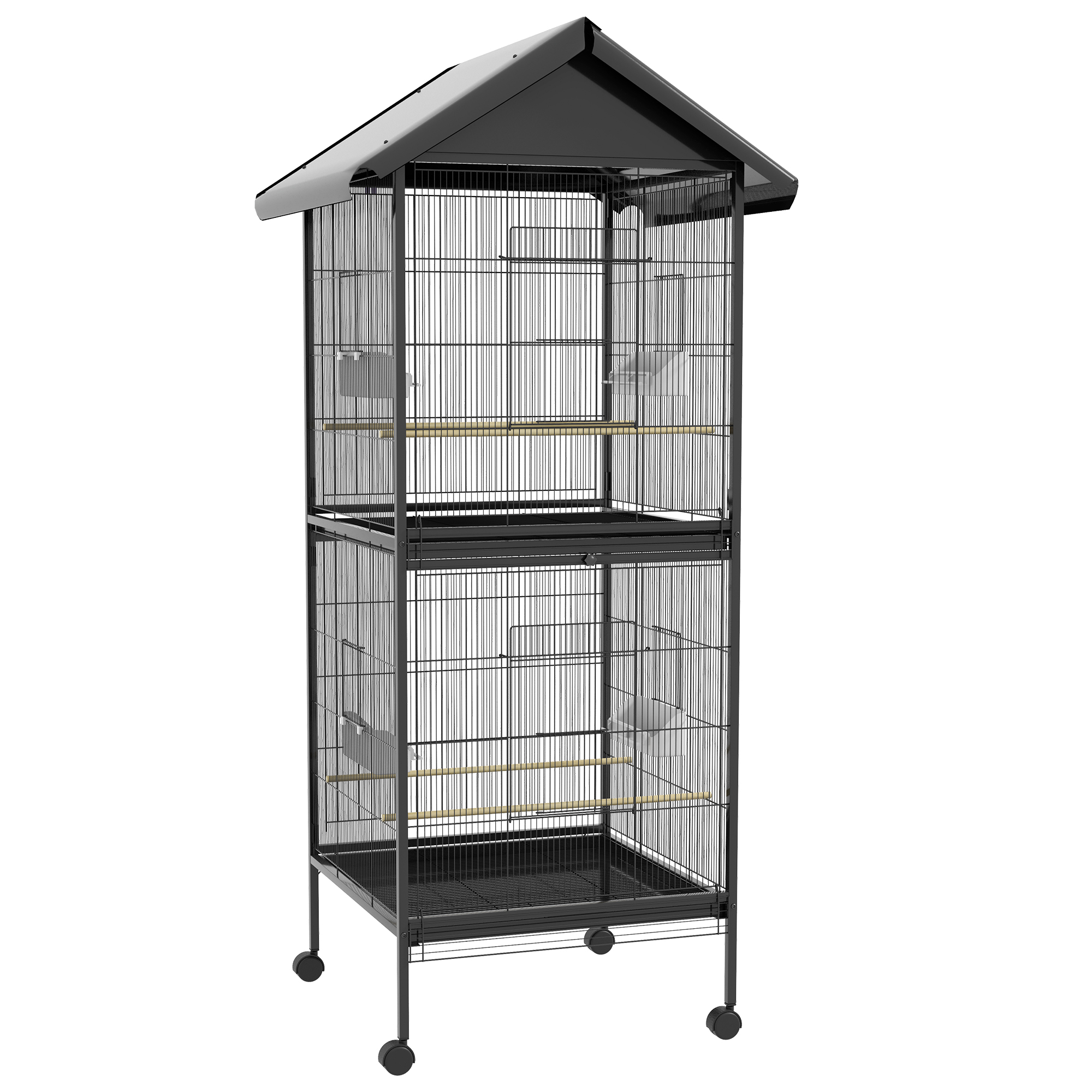 mQ79ee19bd65ac669.jpg Voliera per Uccelli a Rotelle con Vassoi Estraibili in Plastica e Posatoi, in Metallo, 71,8x71,8x170,2 cm, Nero - immagine 1