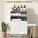 Mobiletto Bagno Moderno con 2 Ripiani Aperti e Armadietto con Ante Ammortizzate, 60x31,8x93 cm, Bianco - immagine 4