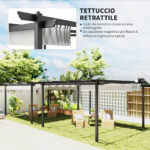 Gazebo Pergola 4x4 m con Tettuccio Retrattile, 8 Viti e 8 Picchetti in Alluminio, Poliestere e Metallo, Bianco - immagine 4