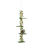 Albero Tiragraffi per Gatti a Soffitto Alto 202-242 cm Regolabile con Asta di Tensione, Verde