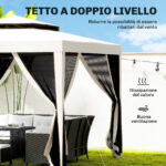 Gazebo da Giardino 3x3 m con Zanzariera, Doppio Tetto e 8 Fori, in Acciaio e Poliestere Bianco Crema - immagine 4