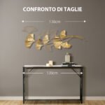 Decorazione Murale 3D in Metallo, Wall Art Dorata con Foglie di Ginkgo 138x70cm - immagine 7