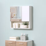 Armadietto Specchiera Bagno, Specchio Bagno Contenitore con Fissaggio a Muro, 54x15x55cm, Bianco - immagine 2