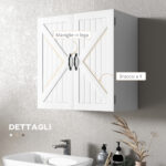 Armadietto Pensile Bagno in Legno Stile Country con Ripiano Regolabile, 60x30x60cm, Bianco - immagine 6