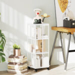 Libreria Moderna a 3 Ripiani in Metallo a Rete con Ruote, 35x35x99 cm, Bianco - immagine 6