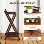 Set 2 Portapiante a 2 Livelli con Design a Doghe in Legno di Abete, 73x36x64 cm, Marrone Bruciato - immagine 7