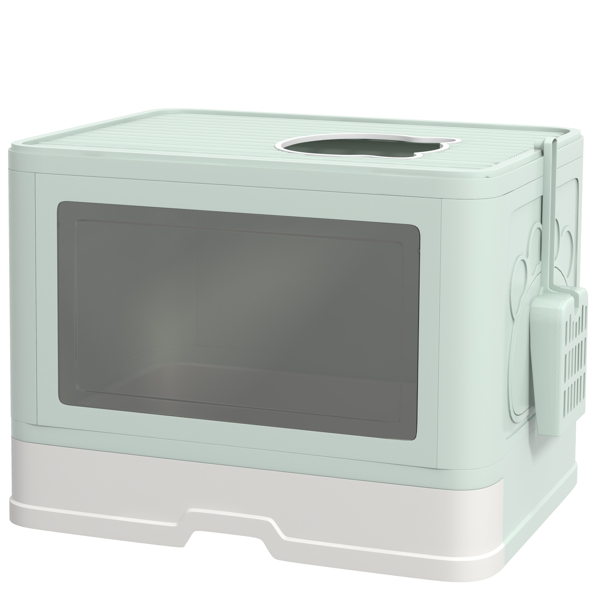 n0J02319afe282baa.jpg Lettiera per Gatti Chiusa con Coperchio e Doppia Entrata, Cassetto Estraibile, Paletta e Spazzola, Verde - immagine 1