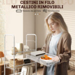 Carrello da Cucina Salvaspazio a 5 Livelli con Cestini a Rete in Acciaio, 45x26,5x106cm, Bianco - immagine 5