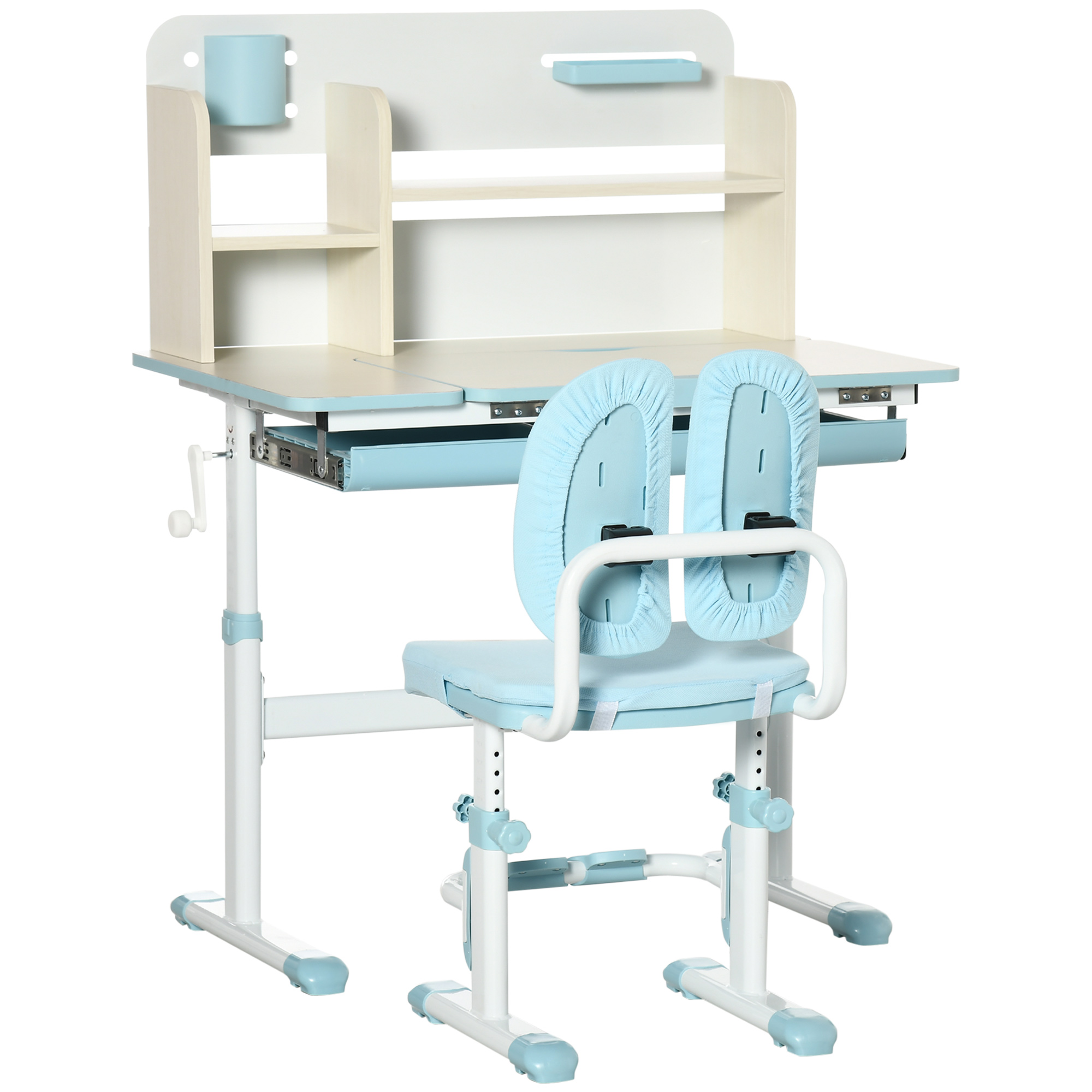 n3b878198bcf2d1a0.jpg Banco Scuola con Sedia per Bambini 3-12 Anni, Altezza Regolabile e Piano Inclinabile, Azzurro - immagine 1