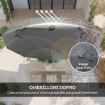 Ombrellone doppio con Base a crocee Luci Solari, 295x150x219cm, Grigio - immagine 6