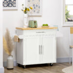 Carrello da Cucina con Cassetto, Portaspezie, Armadietto e 4 Ruote, 109x40x89cm, Bianco - immagine 2