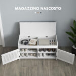 Panca Scarpiera con Ripiano Interno Regolabile su 3 Livelli, in MDF e Simil Lino, 90x36x50 cm, Bianco e Grigio - immagine 4