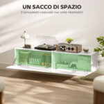 Mobile TV Sospeso per Televisori da 45"-55"-65" con 2 Armadietti e Ante a Ribalta, 140x33x29,8 cm, Bianco - immagine 5