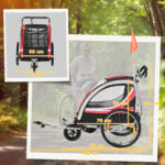 Rimorchio Bici per Bambini e Passeggino, Design 2 in 1 con Freno, Cintura a 5 Punti, Carrello Rimorchio per Bicicletta con Tasche Laterali, Catarifrangenti e Bandierina, Rosso - immagine 3