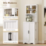 Mobile Dispensa Cucina con 2 Armadietti e 8 Ripiani, in Legno e Acrilico, 60x39,5x179,6 cm, Bianco - immagine 7