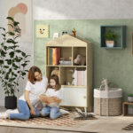 Libreria per Bambini  in Legno con Ripiani Aperti e Armadietto Inferiore, 80x30x140,5 cm, Bianco e color Legno - immagine 2