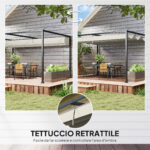 Pergola Gazebo da Esterno 4x3 m con Tettuccio Retrattile in Metallo e Poliestere, Crema - immagine 4