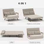 Divano Letto 3 in 1 in Tessuto Effetto Velluto con Schienale Regolabile e 2 Cuscini, 102x73x81 cm, Bianco Crema - immagine 4
