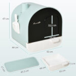 Lettiera per Gatti Chiusa con Filtri, Paletta e Vassoio, Struttura in PP, 43x44x47cm, Verde - immagine 3