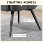 Poltrona D'Arredo Imbottita con Braccioli e Poggiapiedi Integrato in Tessuto Effetto Velluto Grigio Scuro - immagine 5