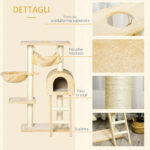 Tiragraffi per Gatti Multilivello con Amaca e Casetta, Corde in Sisal Naturale, 55×30×1cm - immagine 6