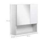 Armadietto Specchiera Bagno, Specchio Bagno Contenitore con Fissaggio a Muro, 54x15x55cm, Bianco - immagine 3