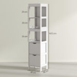 Mobile Bagno con 3 Ripiani Aperti e 2 Cassetti in Legno, 30x30x141,2 cm, Bianco - immagine 3