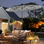 Ombrellone doppio con Base a crocee Luci Solari, 295x150x219cm, Grigio - immagine 2