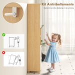 Colonna Bagno con 2 Armadietti e Ripiani Aperti, Mensole Interne Regolabili, 30x30x166 cm, Bianco e Legno - immagine 6