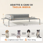 Lettino per Cani Rialzato di 20 cm con Cuscino a L, in Poliestere e Acciaio, 110x75x30 cm, Grigio e Argento - immagine 3