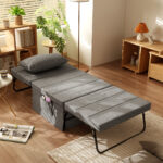 Pouf Letto Pieghevole Multiuso 4 in 1 con Schienale Reclinabile a 5 Livelli, Grigio - immagine 2