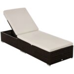 Lettino Prendisole in Rattan PE con Schienale Reclinabile su 5 Posizioni, 195x68x31cm, Marrone