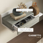Mobile da Ingresso 2 in 1 con Specchio da Parete 75x3,5x75 cm e Cassetto 75x30,5x20 cm, Grigio e Bianco - immagine 6