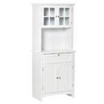Mobile Dispensa Alto con 2 Armadietti, Ripiani Regolabili e Piano d'Appoggio, in MDF, 68,6x40x164 cm, Bianco