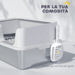 Lettiera per Gatti con Bordi Rialzati, Vassoio e Paletta, in Acciaio Inox e PP, 60x40x28 cm, Grigio Chiaro - immagine 7