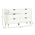 Cassettiera 6 Cassetti con Maniglie Laminate, in Legno di Pino, 120x40x76 cm, Bianca e color Legno - immagine 3