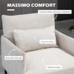 Poltrona Moderna d'Arredo con Cuscino Extra, in Tessuto Effetto Lino e Acciaio, 73x81x82 cm, Bianco Crema - immagine 5
