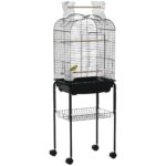 Gabbia per Uccelli con 3 Posatoi, 2 Ciotole e 2 Porte Laterali, in Acciaio, PP e Legno, 46x36x130 cm, Nera