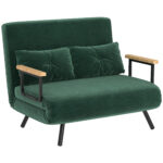 Divano Letto 3 in 1 in Tessuto Effetto Velluto con Schienale Regolabile e 2 Cuscini, 102x73x81 cm, Verde