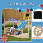 Sabbiera per Bambini 3-7 Anni con Tettuccio e Set da Cucina, in Legno di Abete, 180x103x144,5 cm - immagine 4